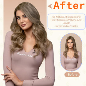 Fshine extensions de cheveux tape in ombre brun caramel 14 pouces dans un cadre naturel
