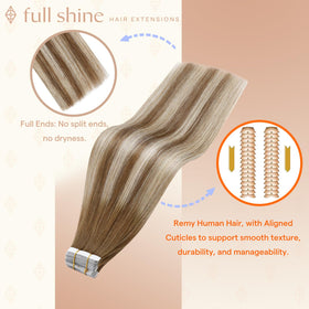 Fshine extensions de cheveux tape in ombre brun caramel 14 pouces en paquet