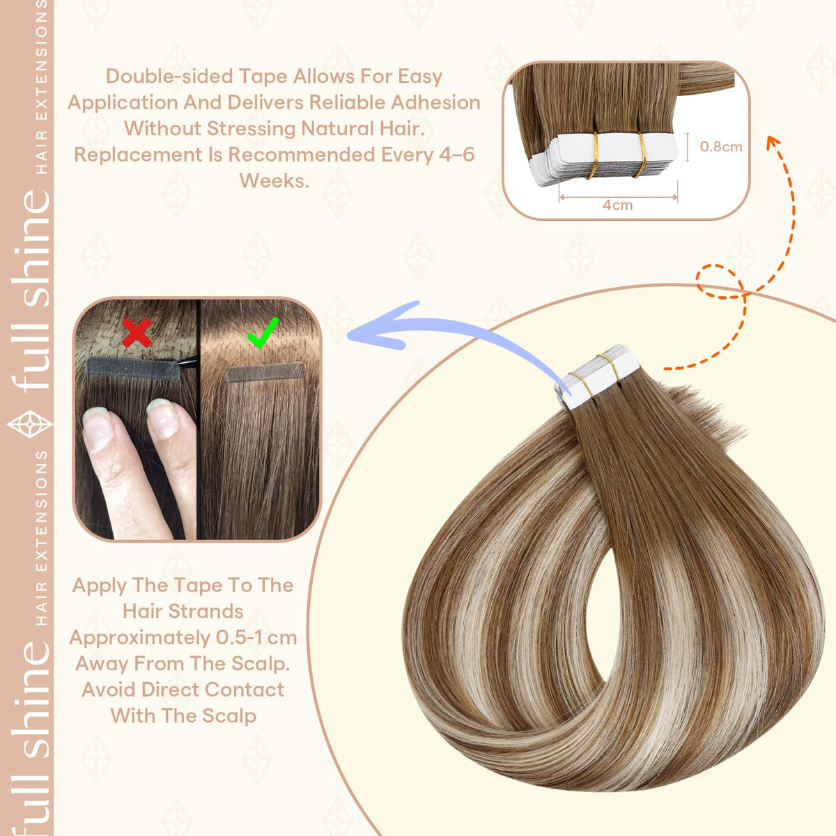 Fshine extensions de cheveux tape in ombre brun caramel 14 pouces portées sur cheveux