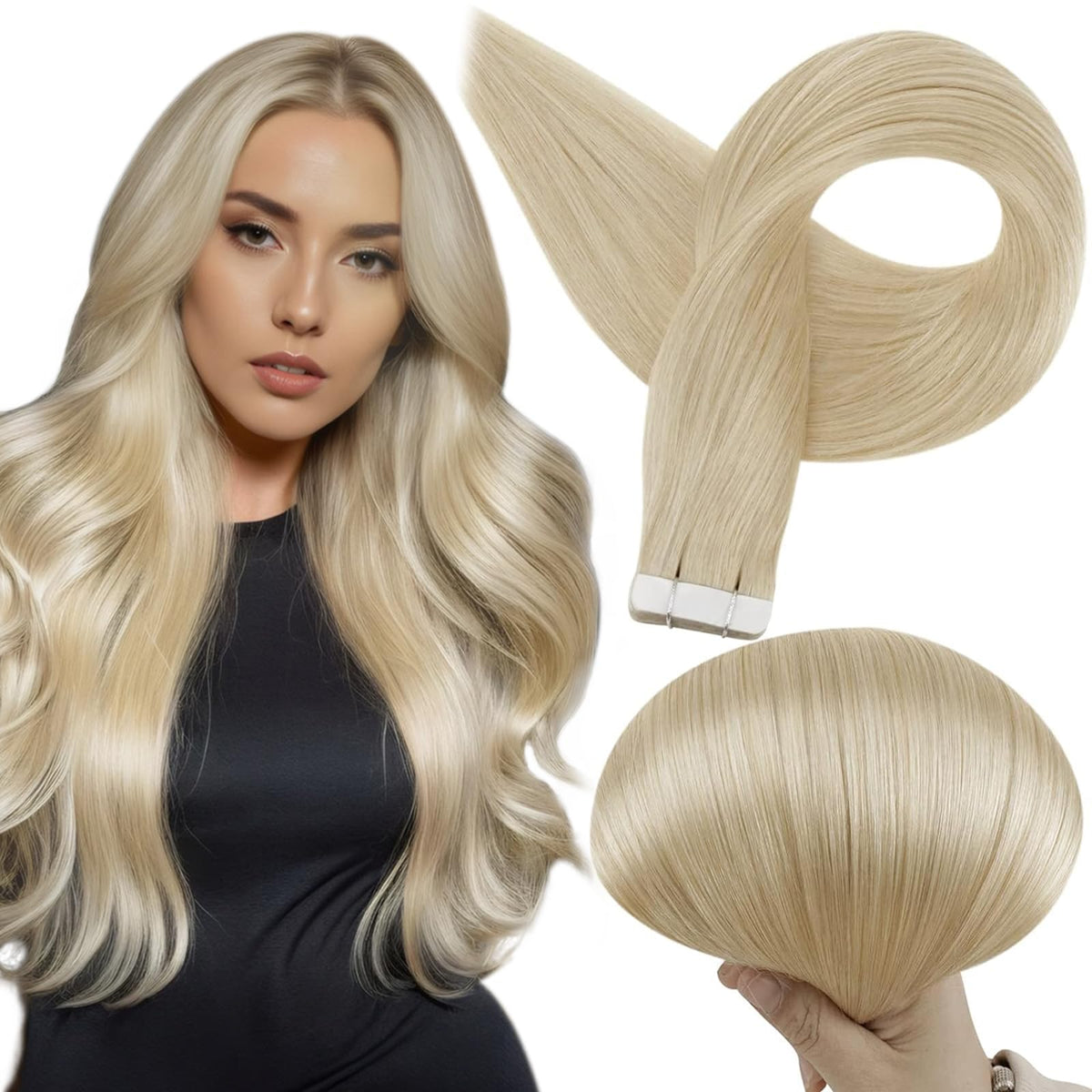 Full Shine extensions capillaires adhésives blond décoloré vue de face
