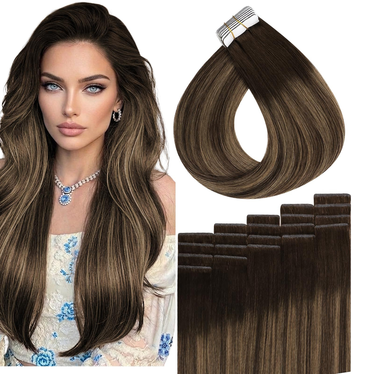 Full Shine Extensions Cheveux Tressés Balayage Marron 22 Pouces vue avant