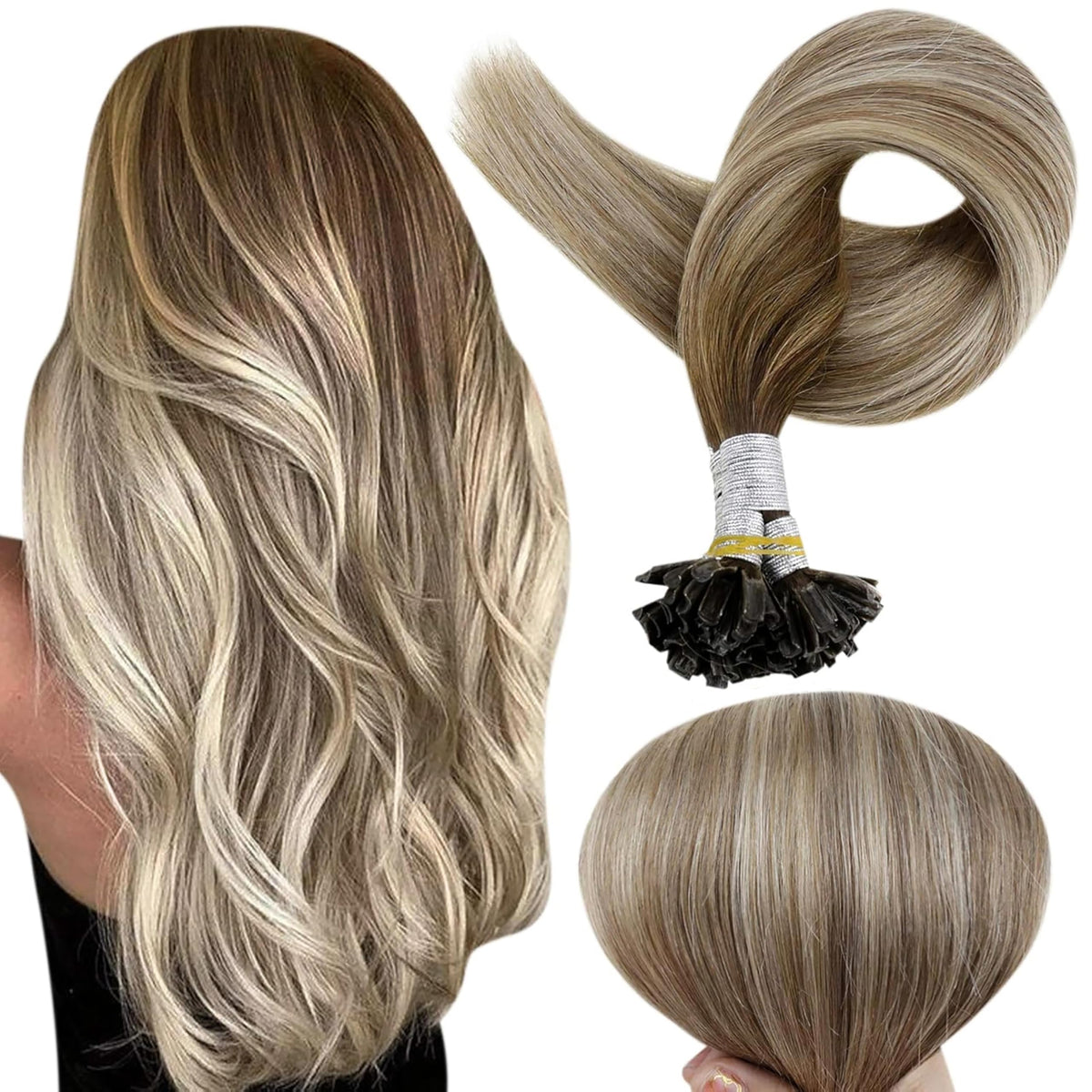 Full Shine extensions cheveux U Tip 24 pouces châtain clair à blond miel vue de face