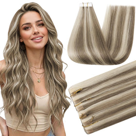 Full Shine Extensions de cheveux 24 pouces Ash Brown Blonde vue de face