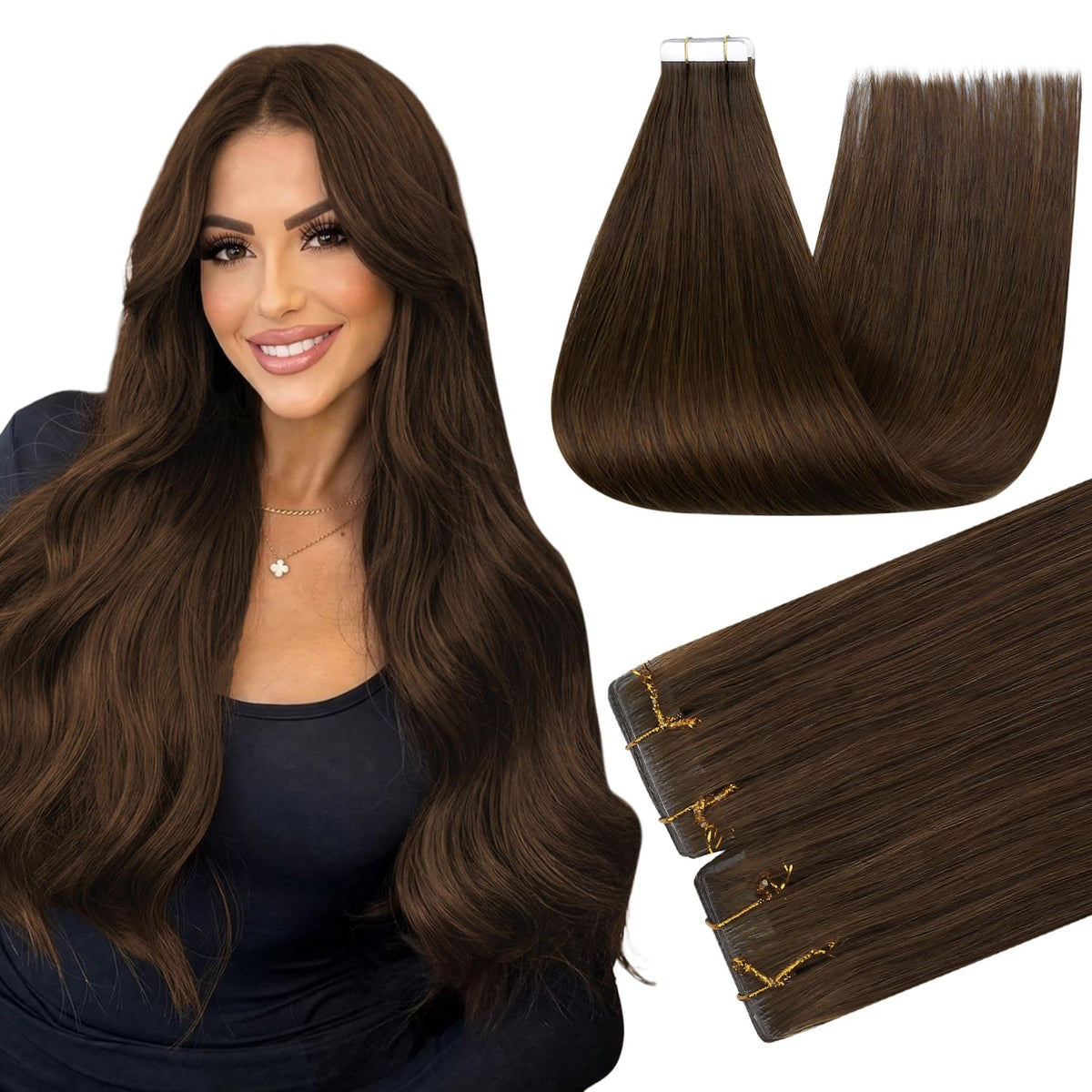 Full Shine Extensions de Cheveux Naturels 16 Pouces Marron Moyen vue avant