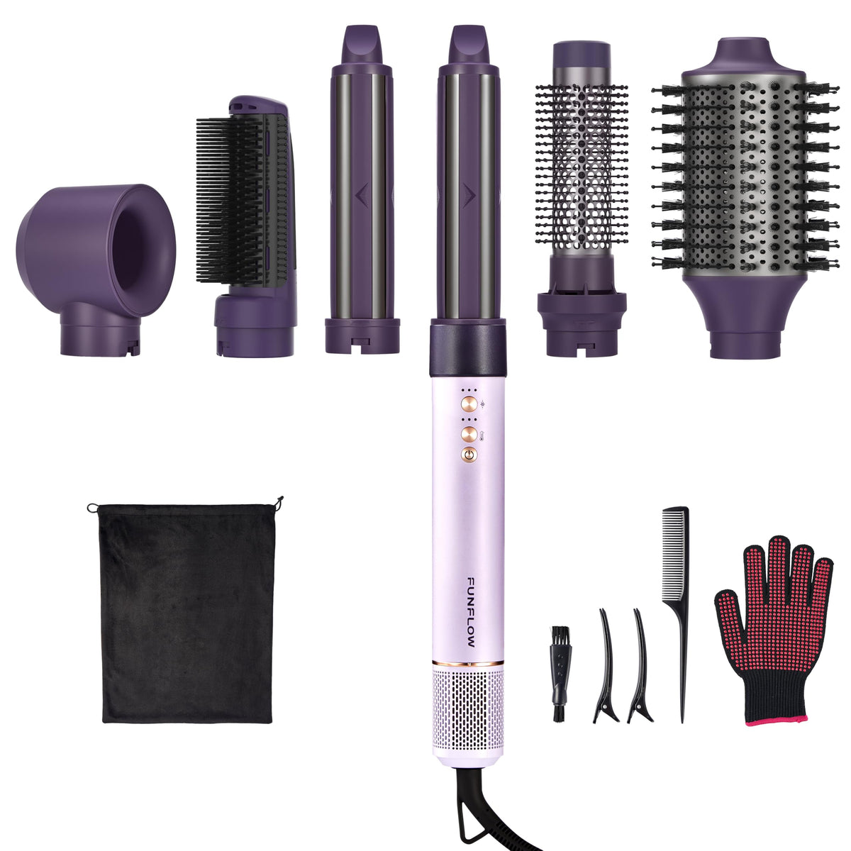 Funflow 6 en 1 Styler à Air Chaud avant avec tous les accessoires