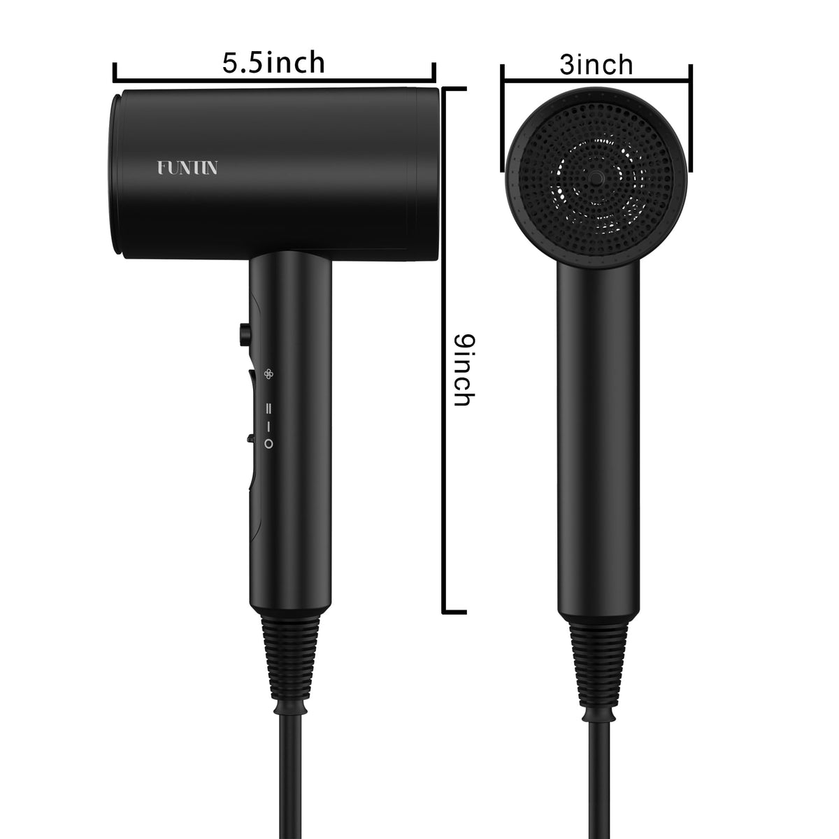 FUNTIN Sèche-Cheveux 1800W vue de côté avec accessoires