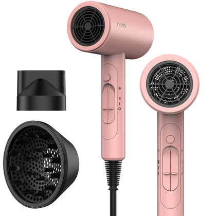 FUNTIN Sèche-Cheveux rose avec diffuseur et brosse vue de face