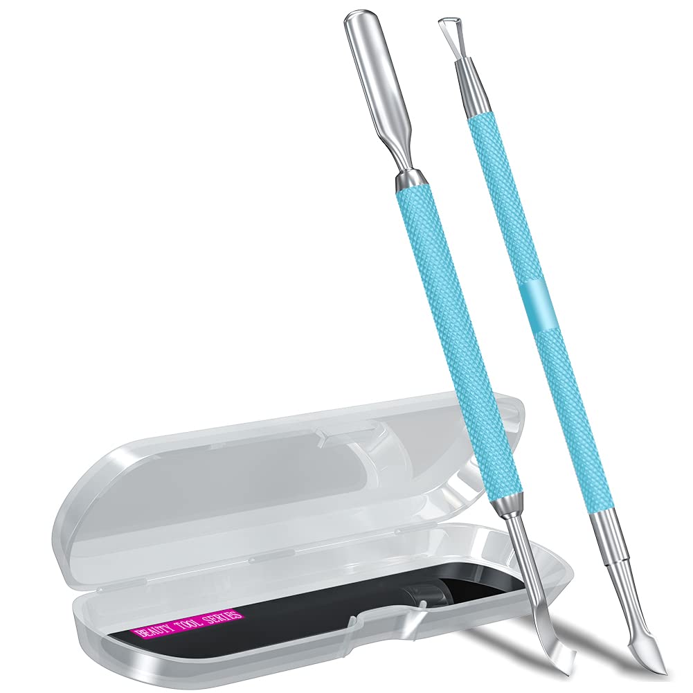 GA&EN Outils de Pousse-Cuticules Turquoise vue avant avec deux outils