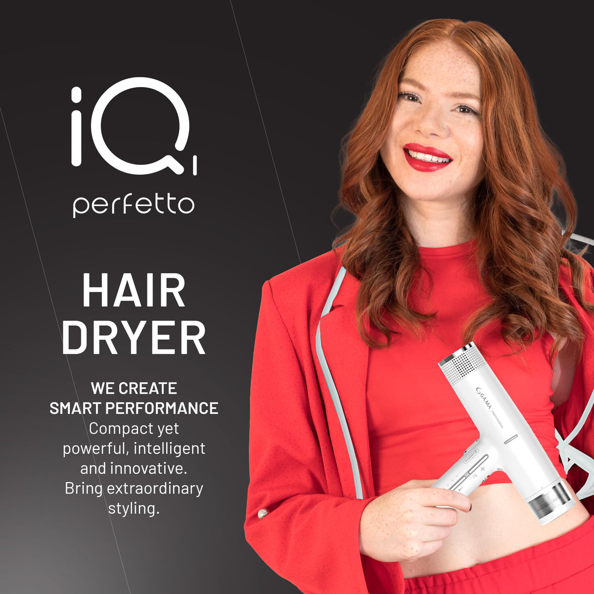 GA.MA iQ1 Perfetto Sèche-Cheveux gris côté avec écran LED