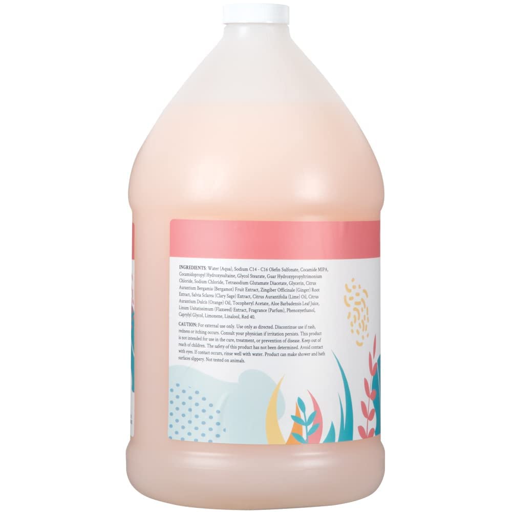 Gallon de gel douche Ginger Lily Farms dans une salle de bain