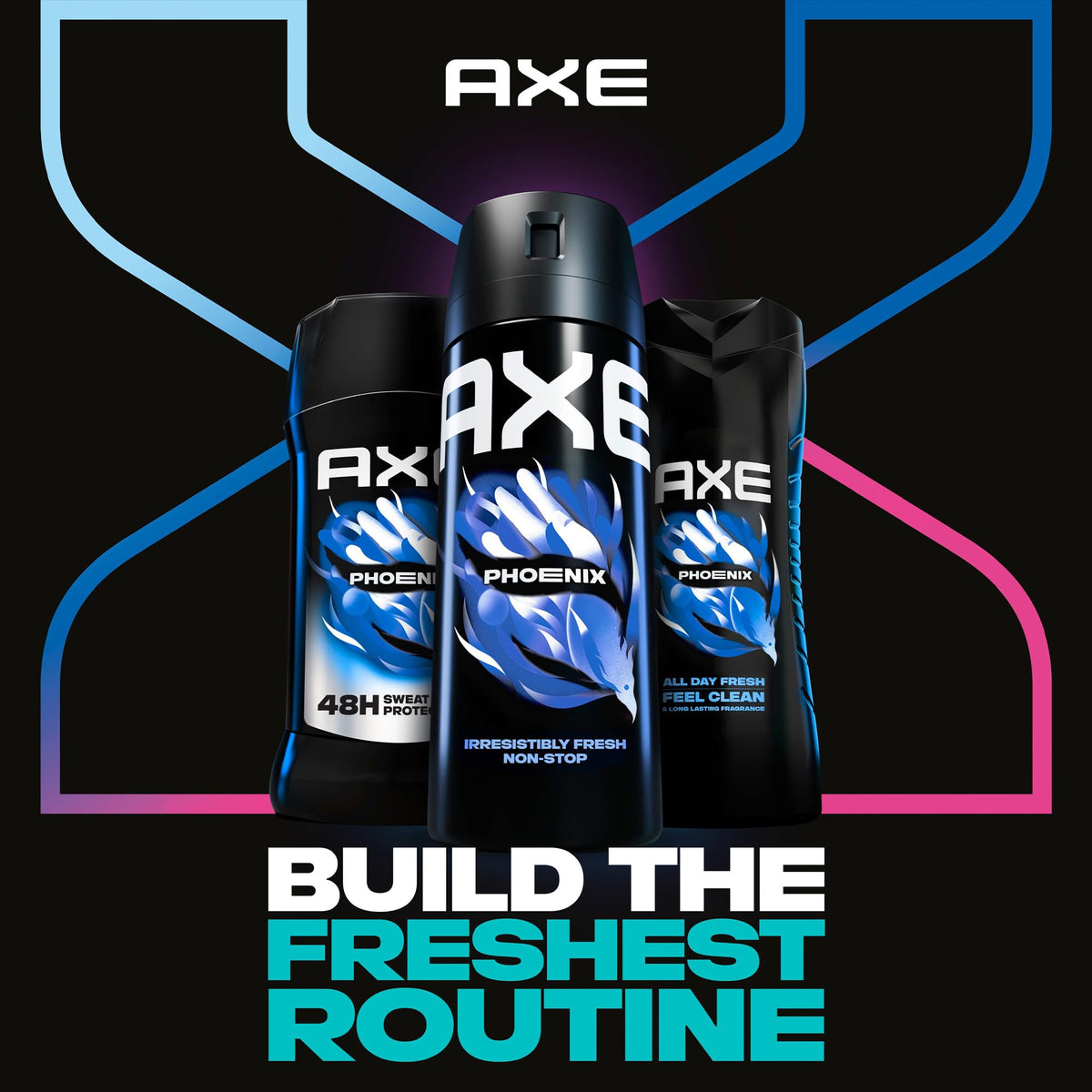 Gamme complète de produits AXE avec différents parfums