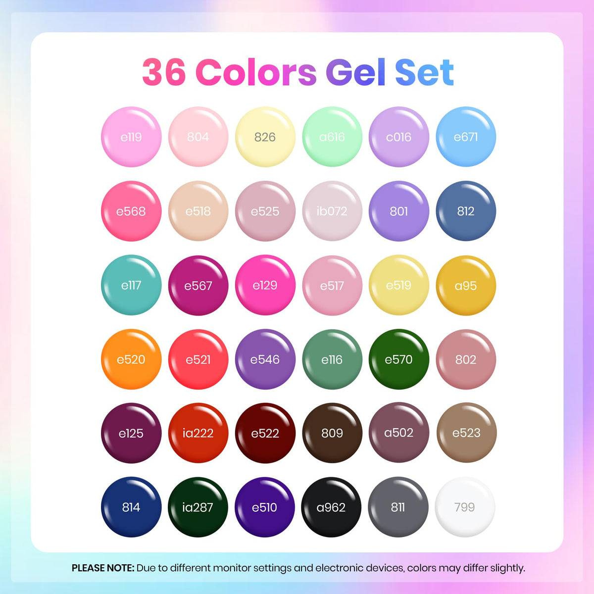 Gamme de 36 teintes de vernis à ongles beetles