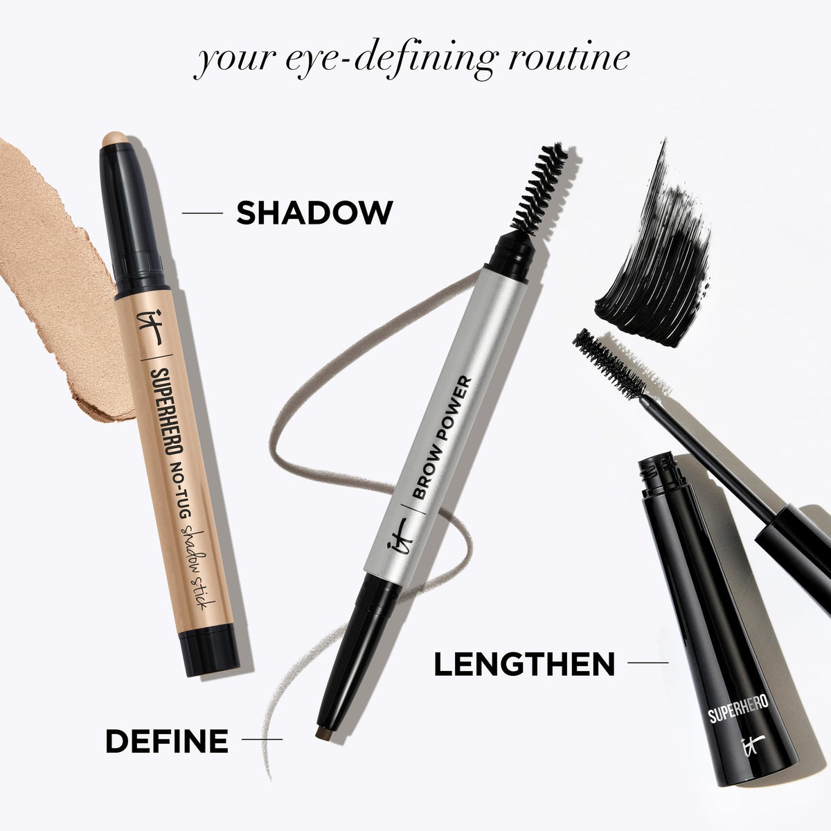 Gamme de crayons à sourcils IT Cosmetics avec différentes teintes