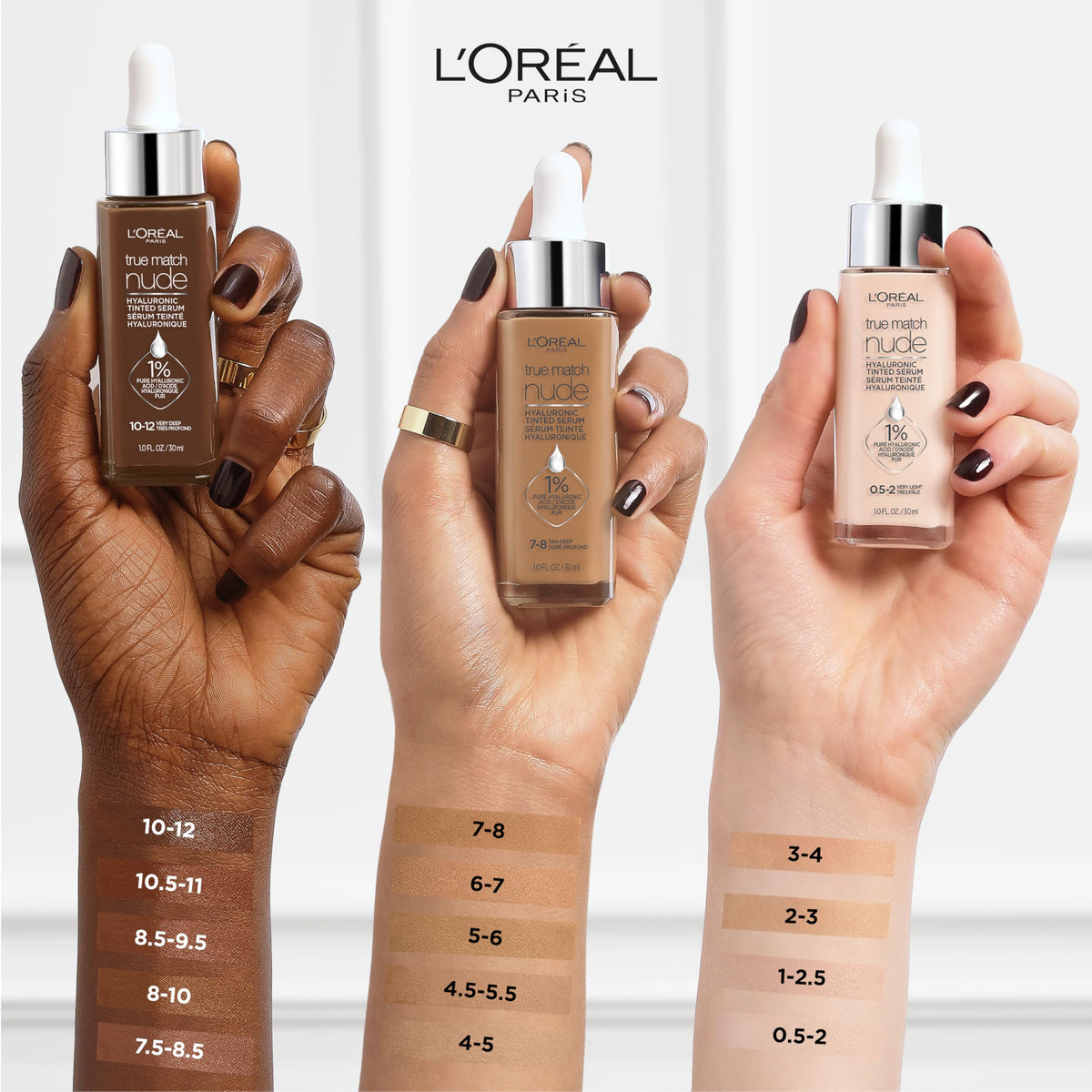 Gamme de nuances de Fond de Teint Sérum Hydratant Teinté L'Oreal