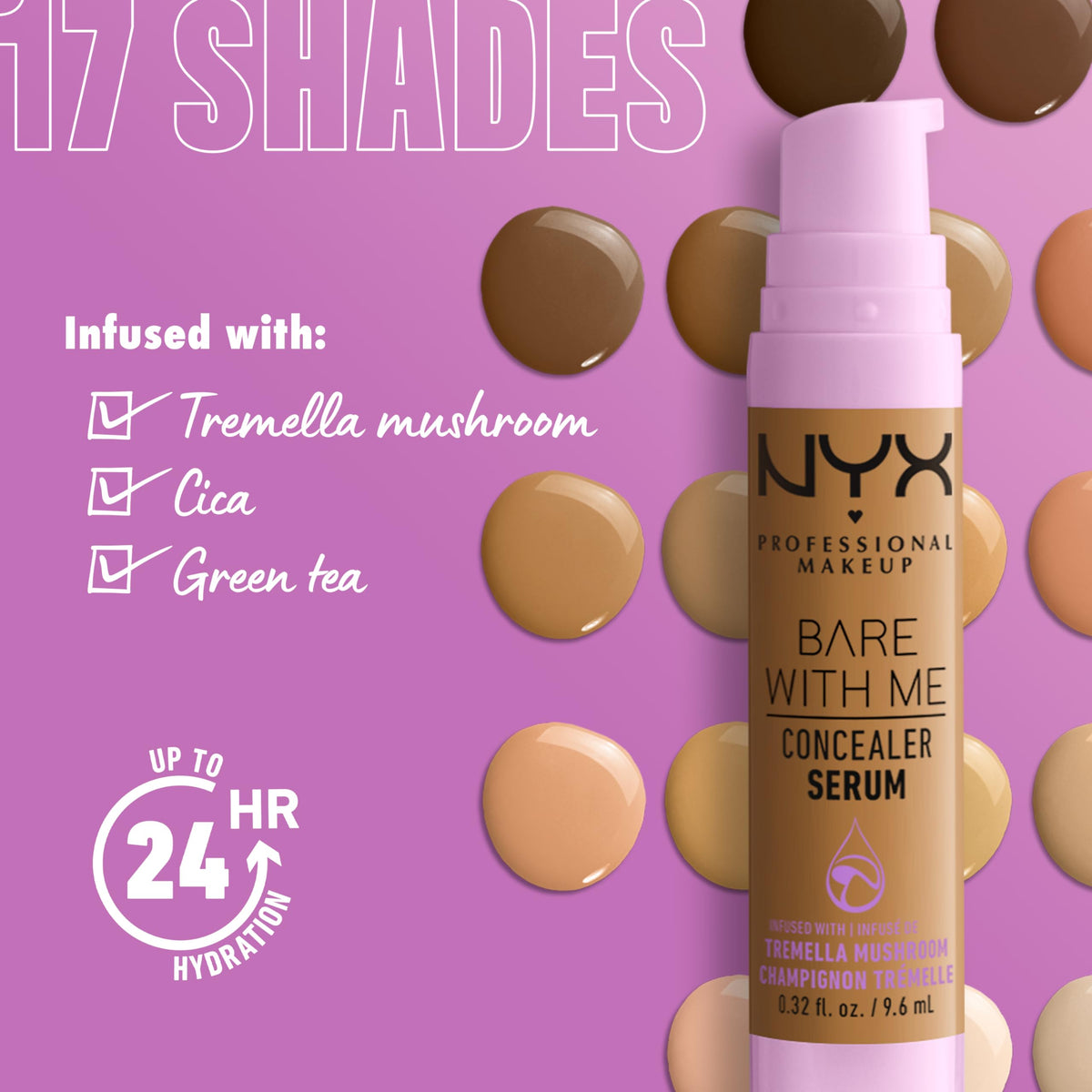 Gamme de nuances de NYX Concealer Serum en exposition