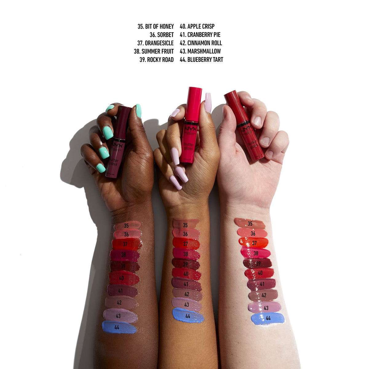 Gamme de teintes de gloss à lèvres NYX Butter