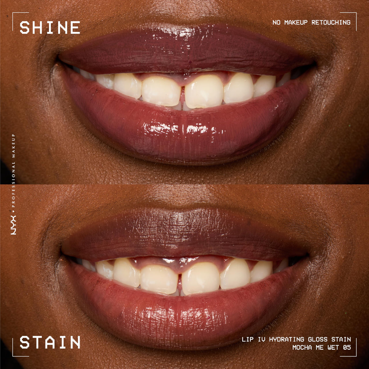 Gamme de teintes NYX Lip IV Gloss avec Mocha Me Wet
