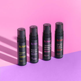 Gant B.TAN côte à côte avec différents produits auto-bronzants