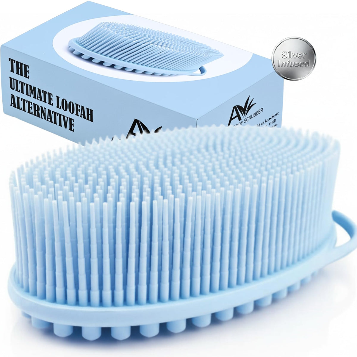 Gant de bain en silicone Avilana couleur bleu-silver vue de face