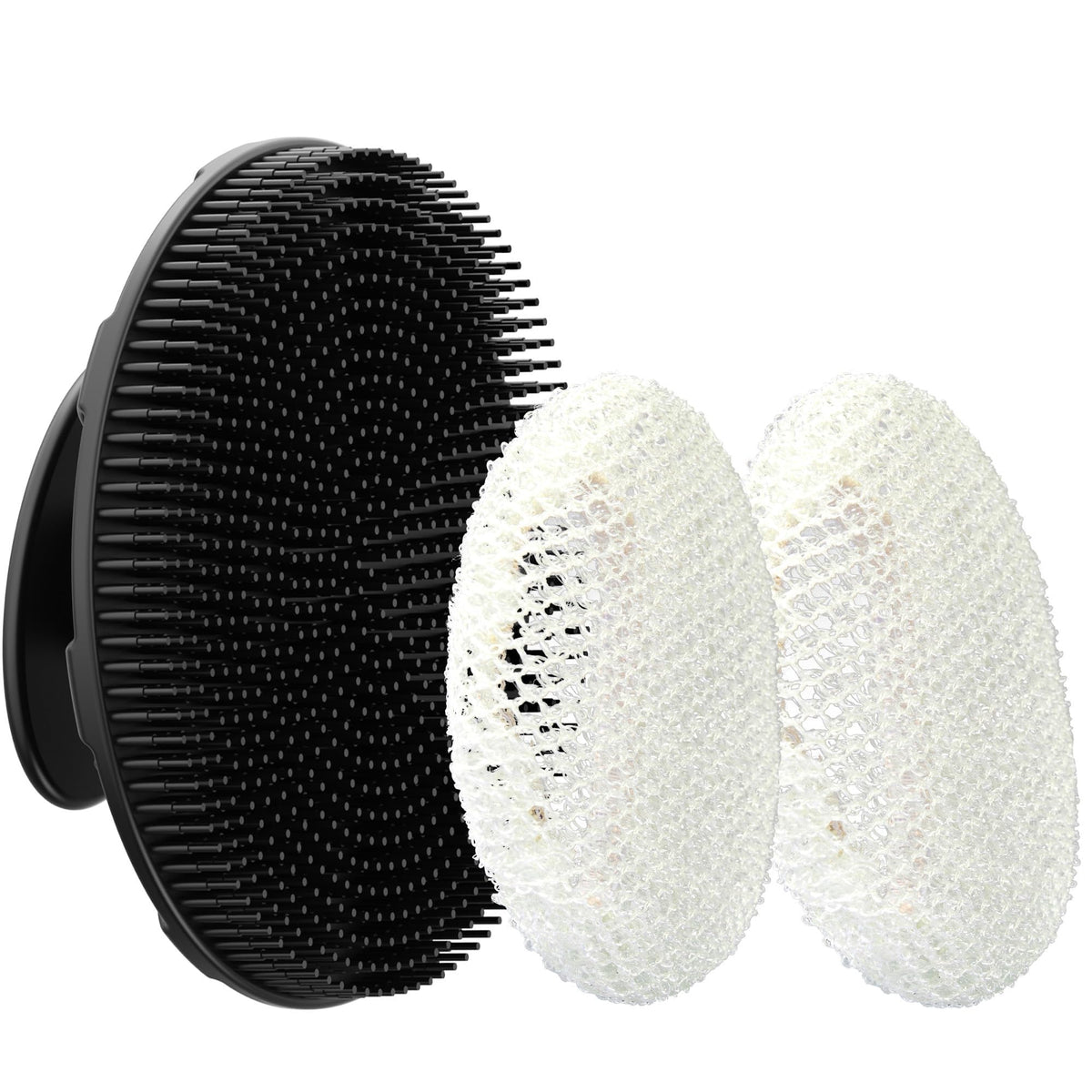 Gant de bain INNERNEED en silicone noir avec éponge exfoliante vue de face