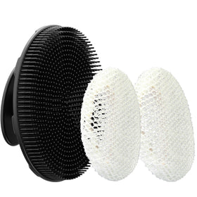Gant de bain INNERNEED en silicone noir avec éponge exfoliante vue de face