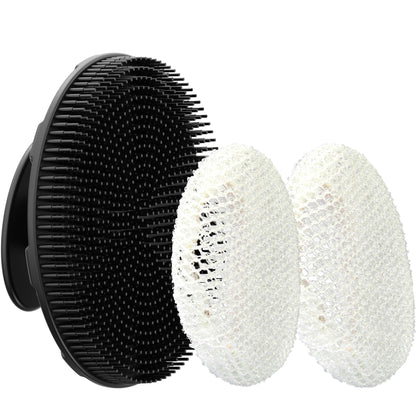 Gant de bain INNERNEED en silicone noir avec éponge exfoliante vue de face