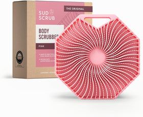 Gant de bain Sud Scrub en silicone rose, vue de face