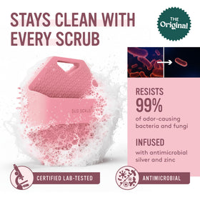 Gant de bain Sud Scrub rose sur fond blanc