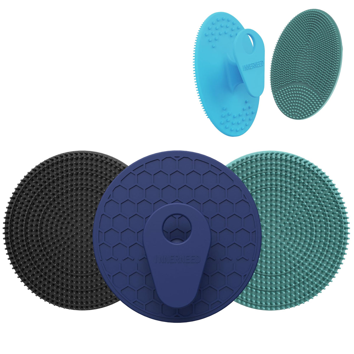 Gant de douche INNERNEED en silicone avec fond blanc