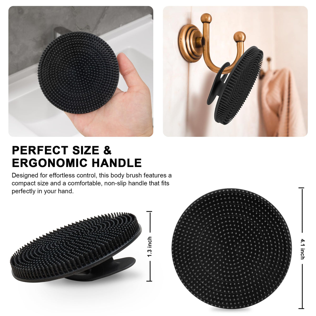 Gant de douche INNERNEED en silicone noir, bleu et vert avec prise en main ergonomique
