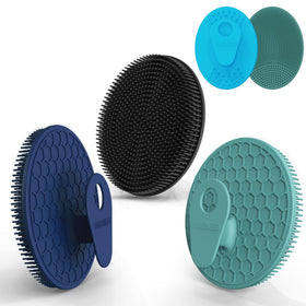 Gant de douche INNERNEED en silicone noir, bleu et vert vue de face