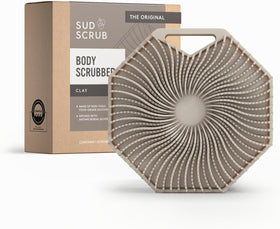 Gant de douche Sud Scrub en silicone couleur argile, vue de face