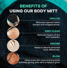 Gant exfoliant Dermasuri prêt à l'emploi avec des accessoires de bain