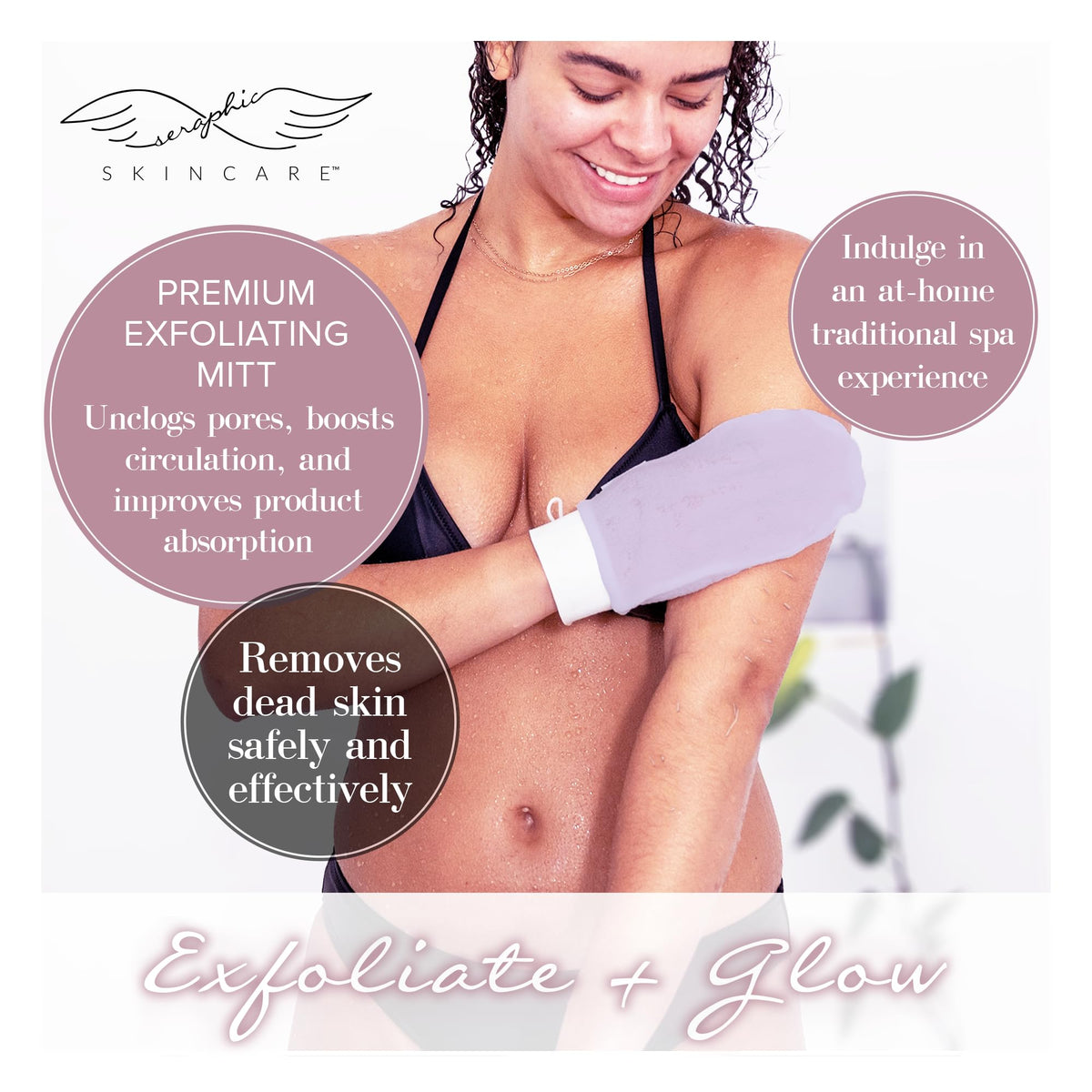 Gant exfoliant premium Lavande SERAPHIC SKINCARE en utilisation