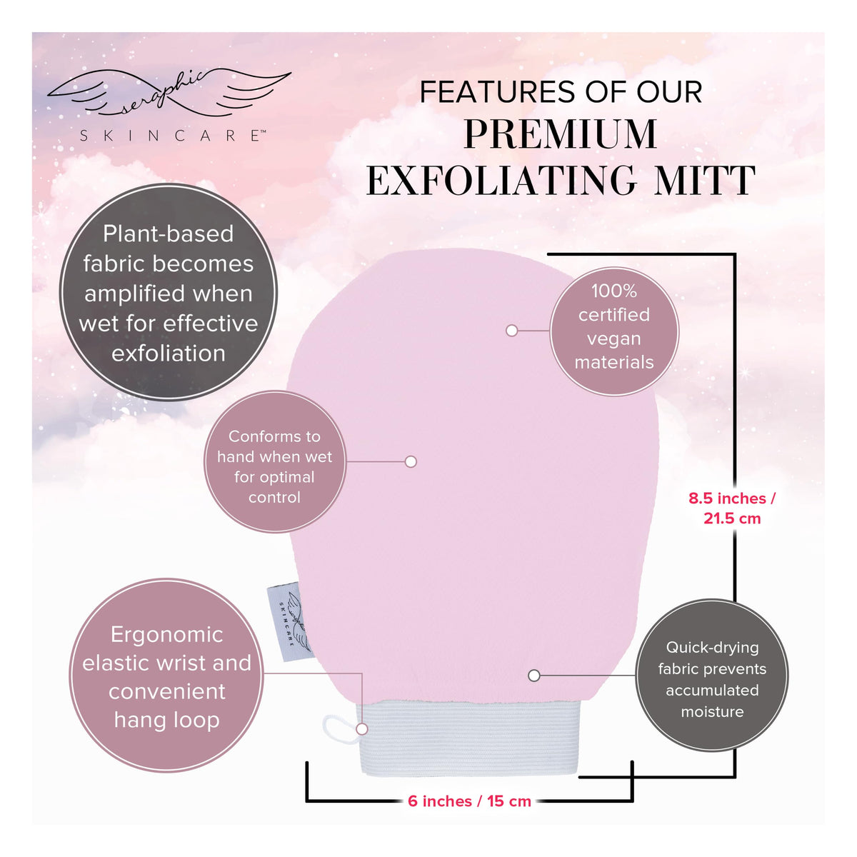 Gant exfoliant rose en position verticale