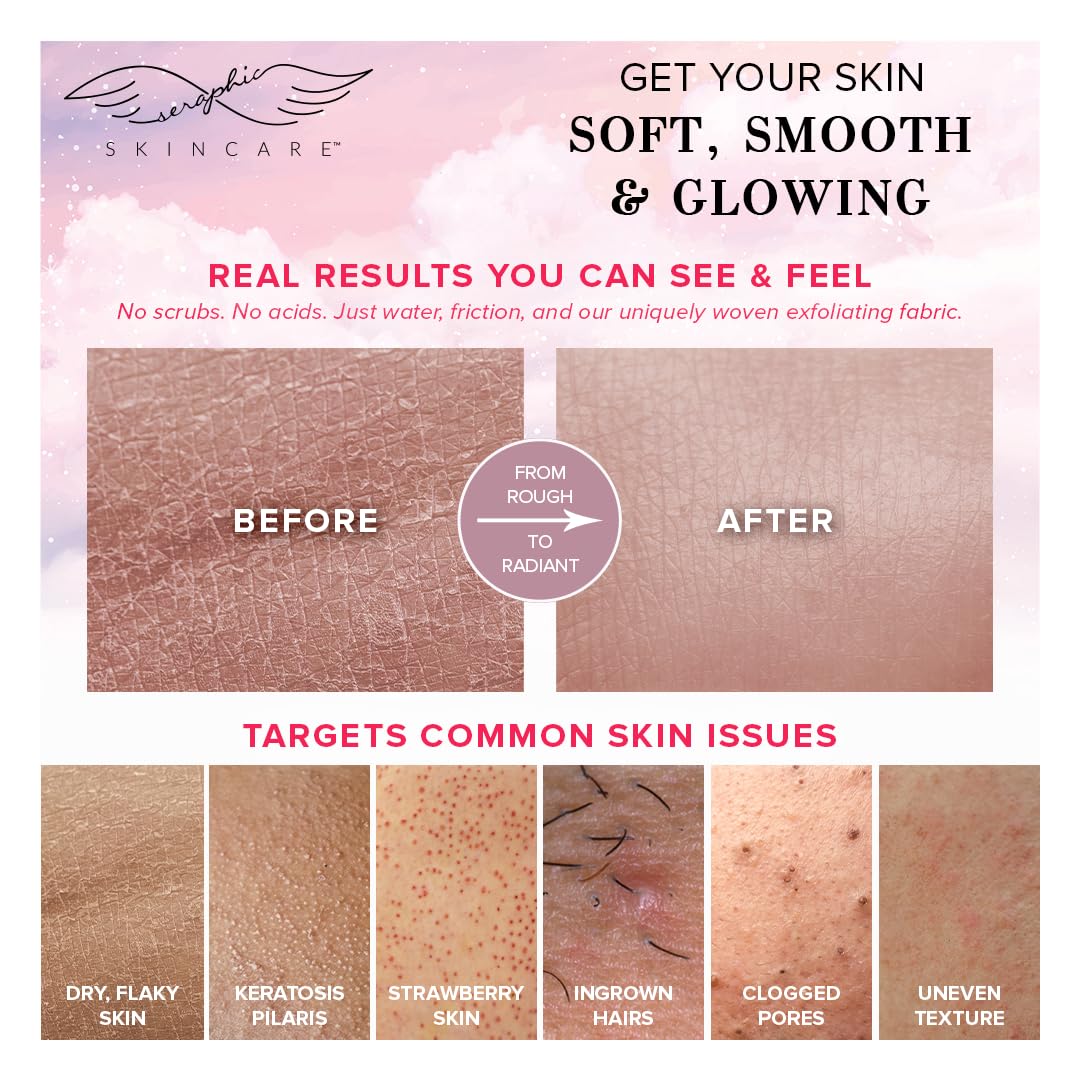 Gant exfoliant SERAPHIC SKINCARE Summer Glow dans un environnement de salle de bain