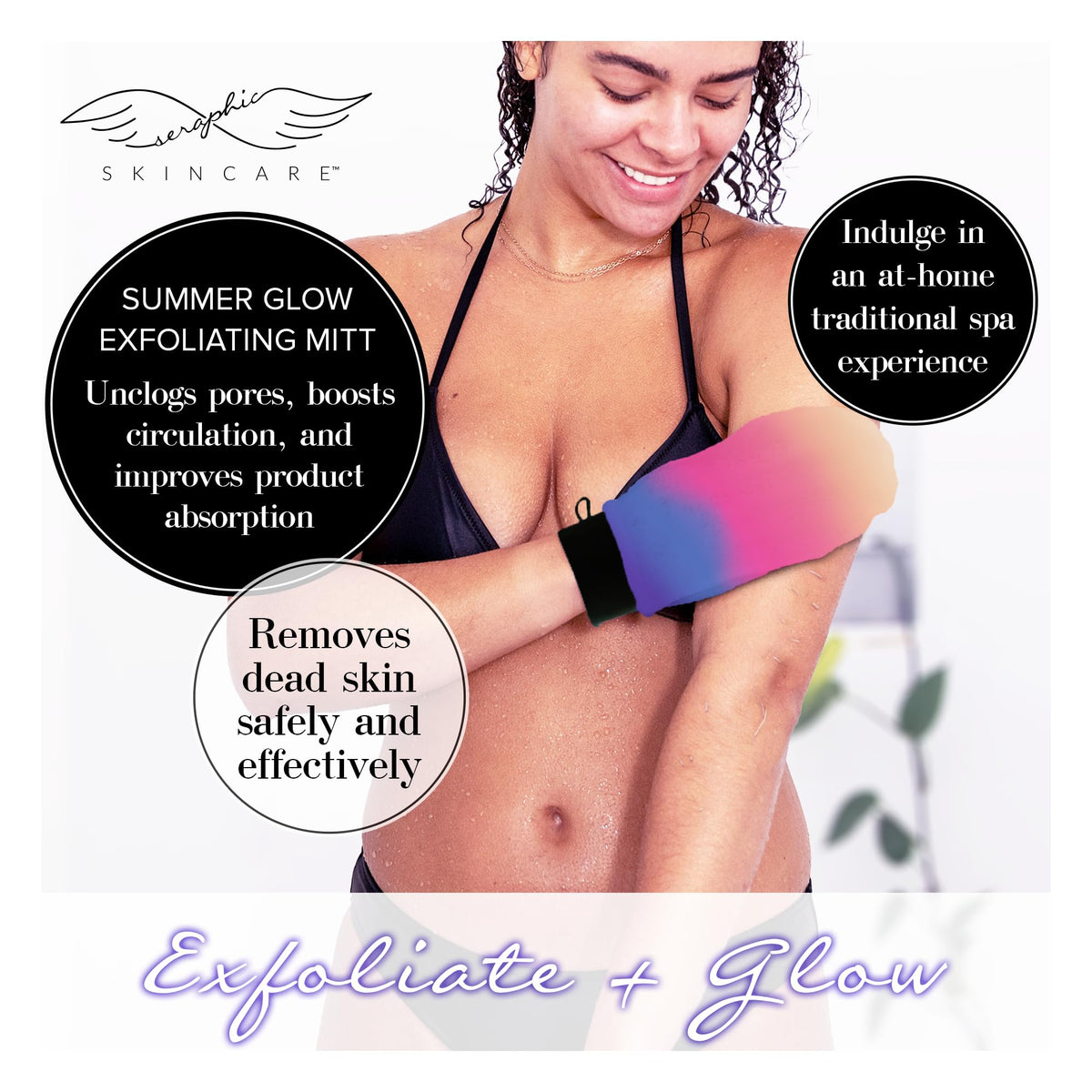 Gant exfoliant SERAPHIC SKINCARE Summer Glow en usage