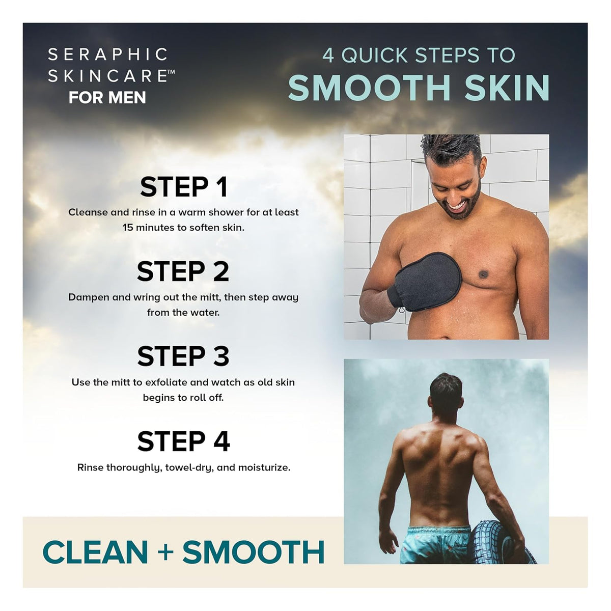 Gant exfoliant SERAPHIC SKINCARE, utilisation dans la douche