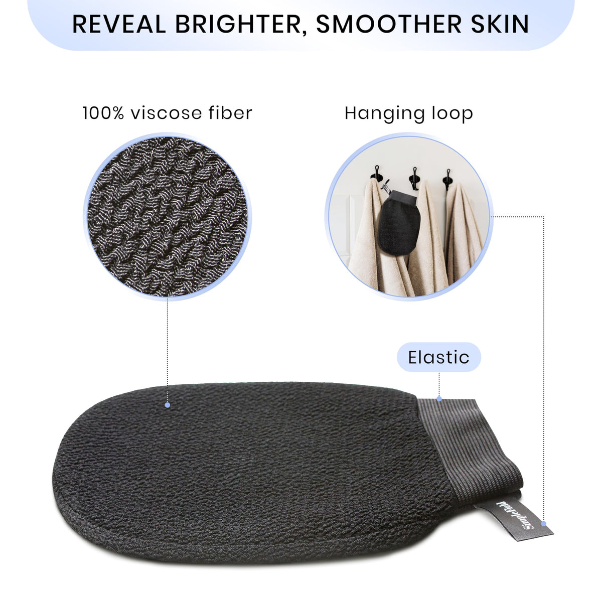 Gant exfoliant SimpleField porté sur la main