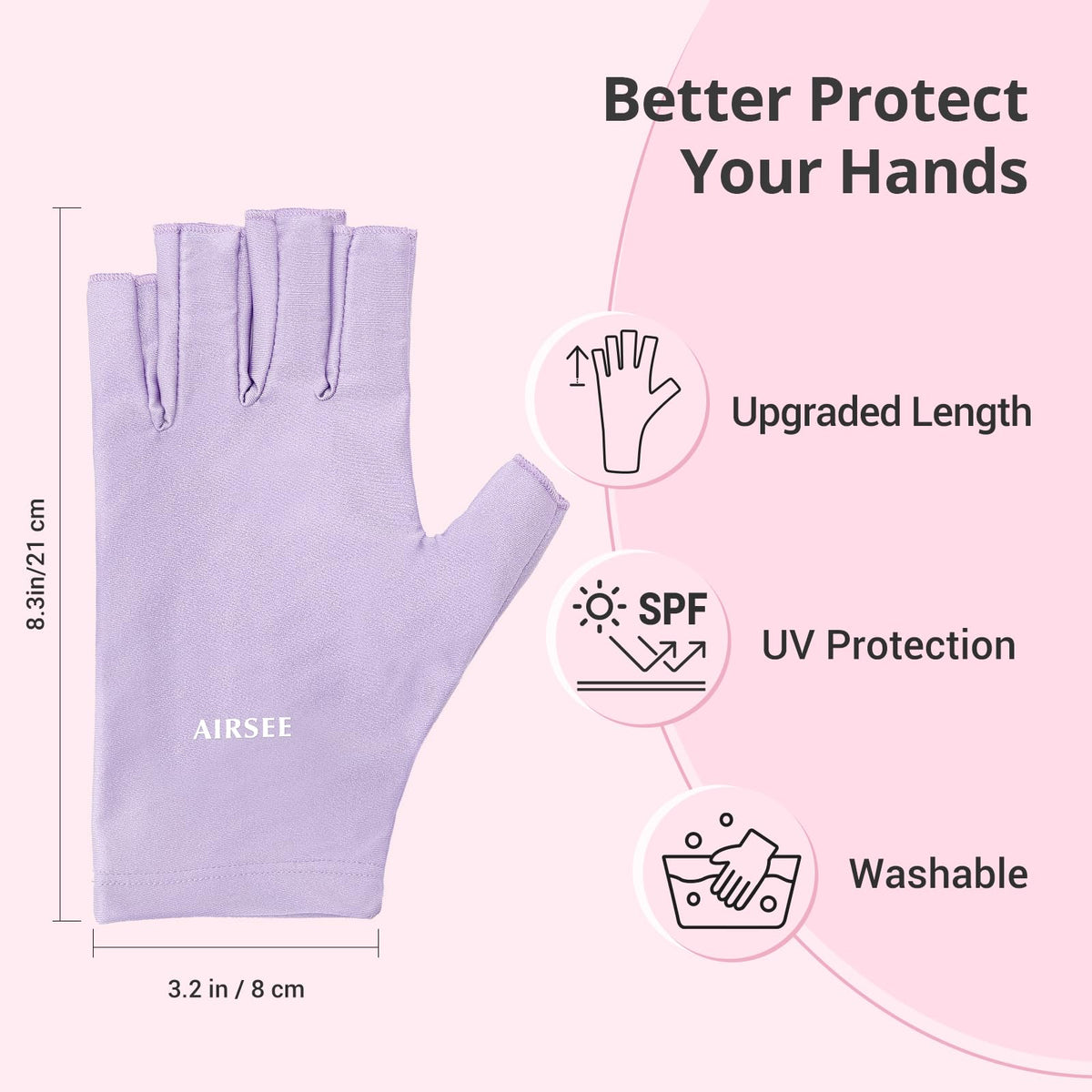 Gants AIRSEE UV montrant la section des doigts allongée