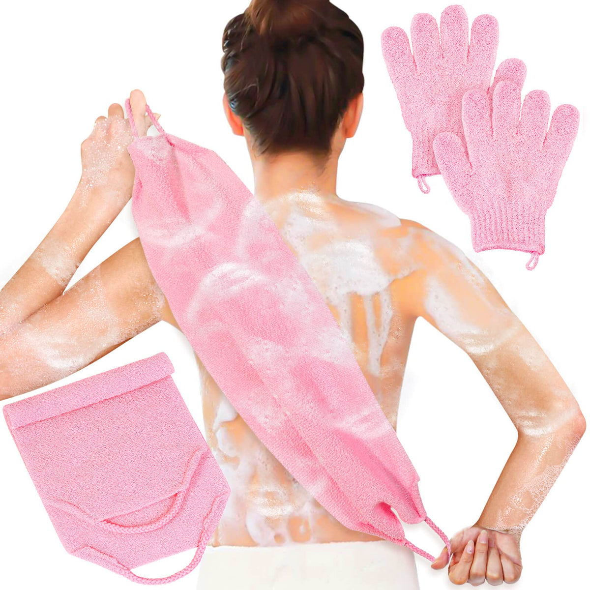Gants de bain exfoliants anezus rose, vue avant