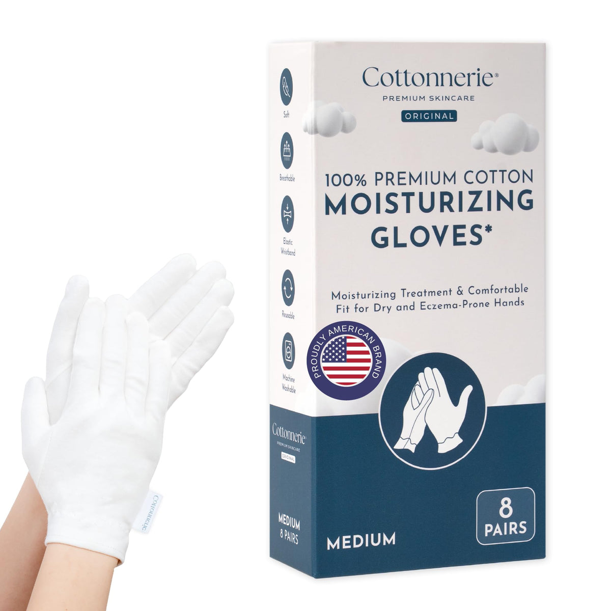 Gants en coton COTTONNERIE blancs, vue de face