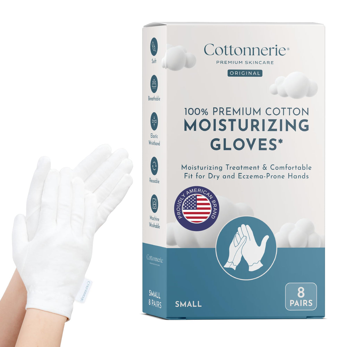 Gants en coton COTTONNERIE pour soins des mains, vue de face