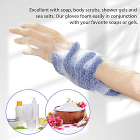 Gants Evridwear posés sur un lavabo avec gel de bain
