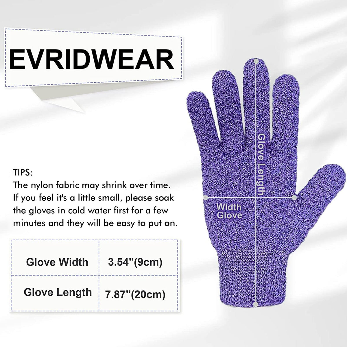 Gants exfoliants Evridwear pliés sur une serviette