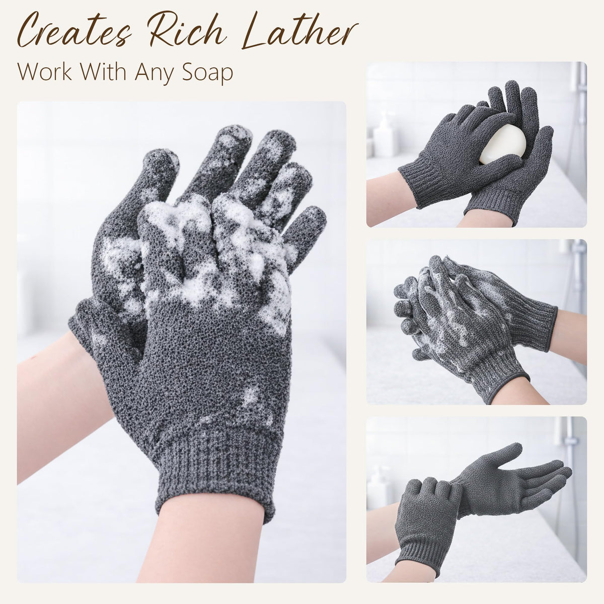 Gants exfoliants Fundrem, confort et ajustement à la main