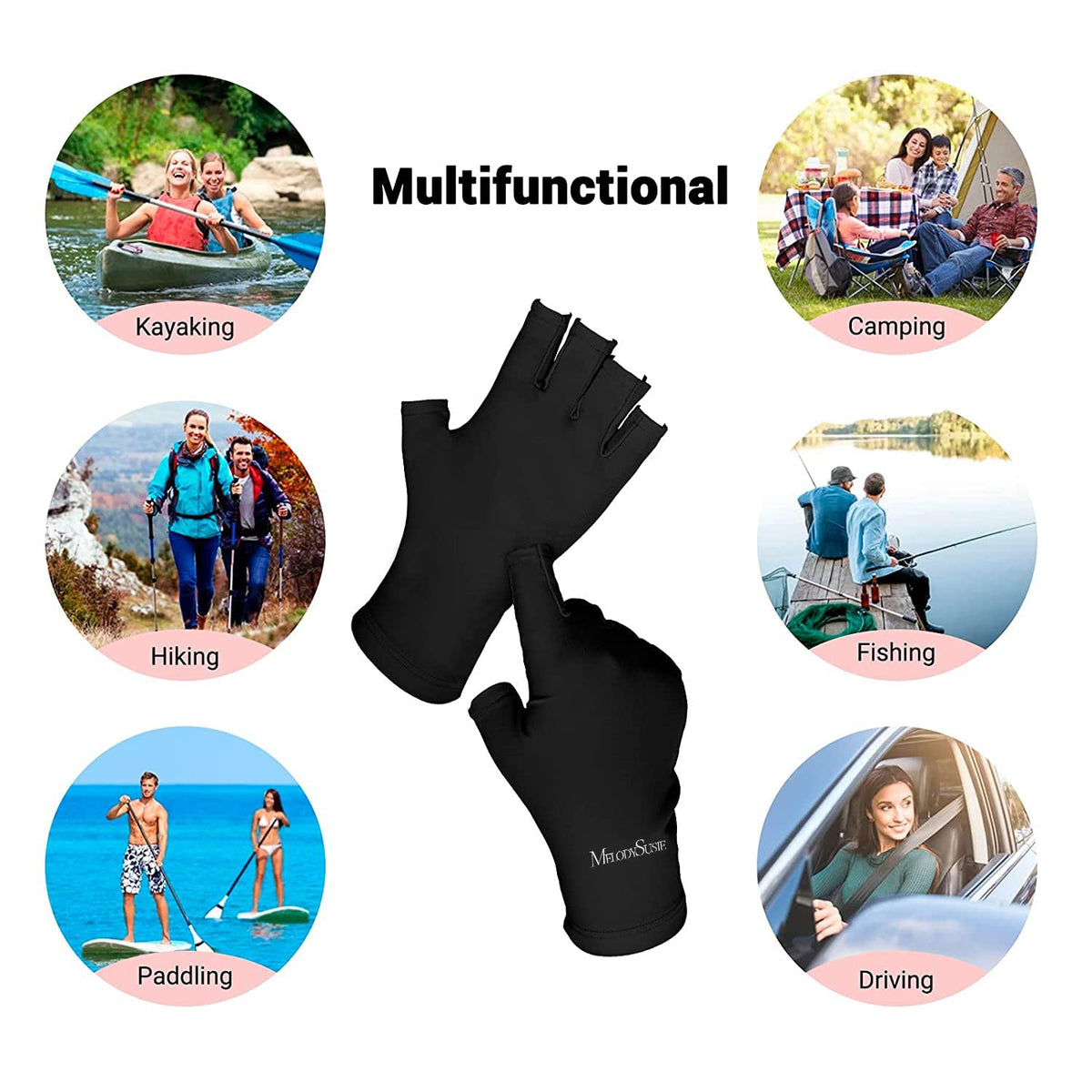 Gants UV MelodySusie portés par une personne lors d'une manucure