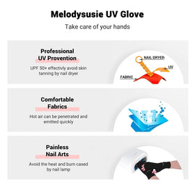 Gants UV MelodySusie sur un fond de table de manucure