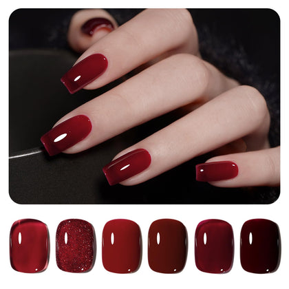 GAOY Ensemble de Vernis à Ongles Gel Pailleté Rouge, 6 couleurs, vue de face