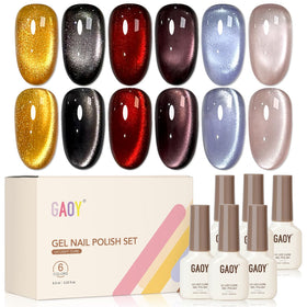 GAOY set de vernis gel Cat Eye 6 couleurs, vue de face